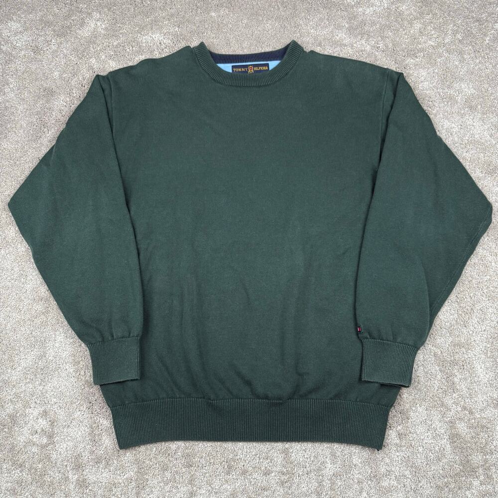 Tommy Hilfiger Golf Green Crewneck Sweater Size M Classic Ribbed Knit Preppy